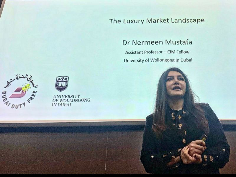 Dr. Nermeen Mustafa presenting The Luxury Market Landscape at Dubai Duty Free